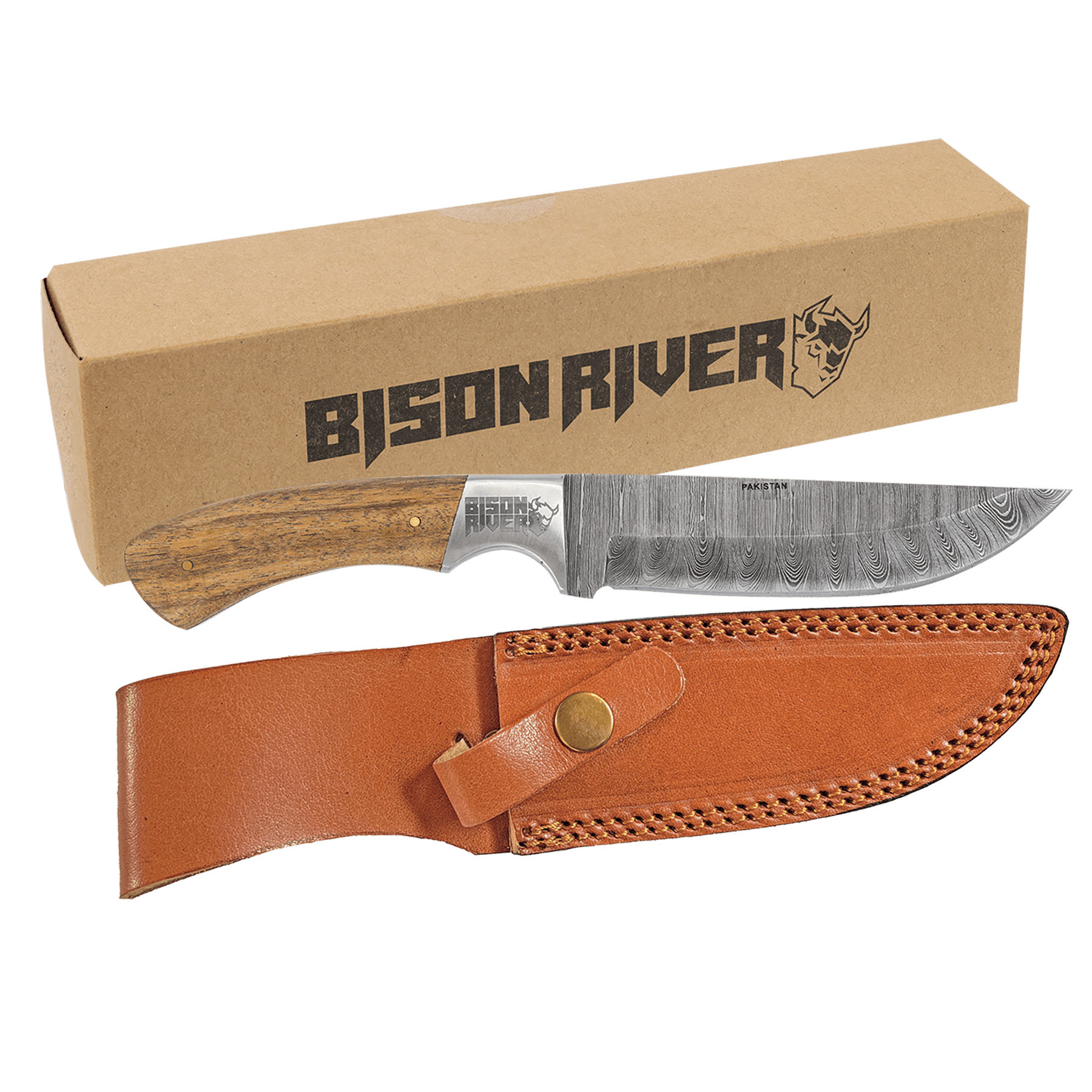9.5" Fixed Damascus Blade Knife with Leather Sheath